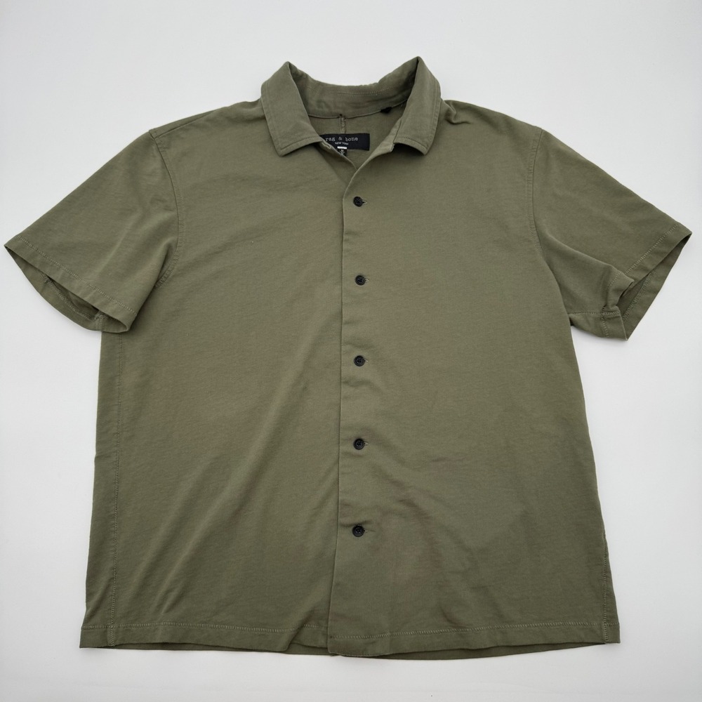 Rag & Bone Mens Olive Green Short Sleeve Knit Button Down Shirt Size Medium